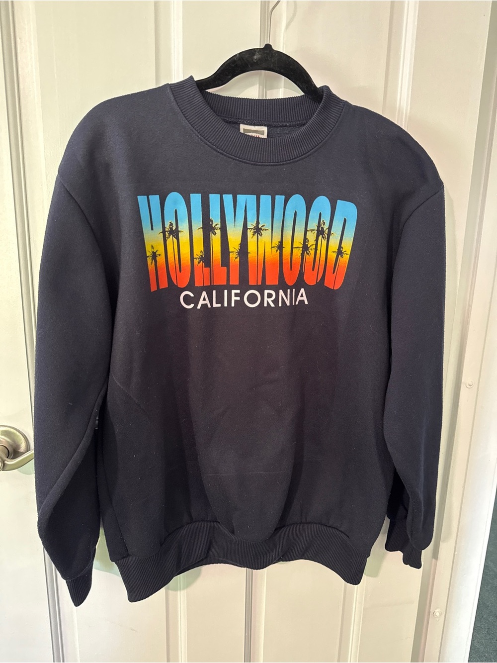 Vtg Hollywood California Graphic Crewneck Sweatshirt - Navy Blue